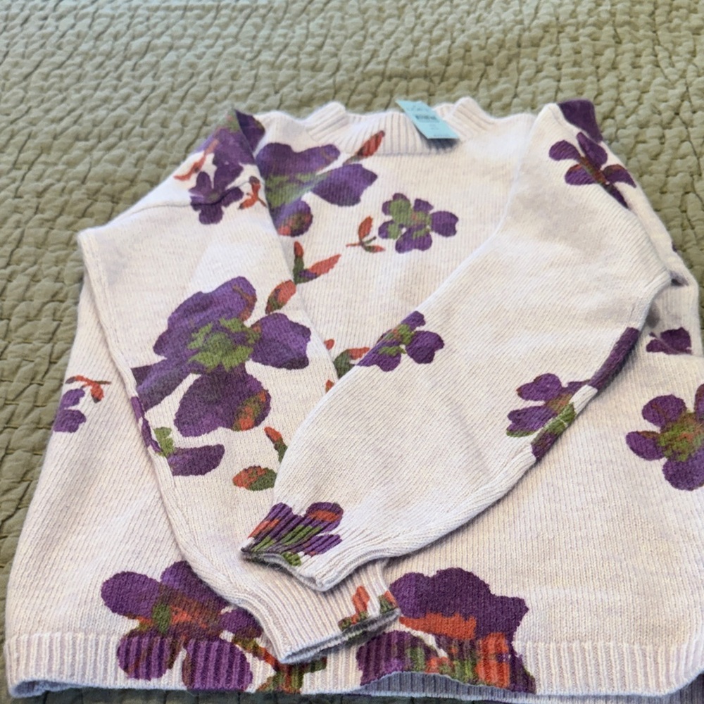 LOFT Purple and Cream Floral Sweater